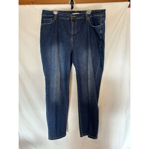 Woman Within Straight Leg Jeans Women Size 20W Dark Blue 5-Pocket Fading EUC